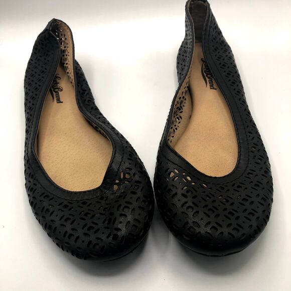 Lucky Brand Black Leather‎ Laser Cut Flat Size 5 - Picture 2 of 7